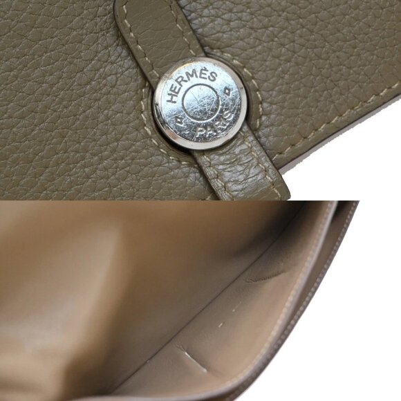 RFHERMES Logo Dogon GM Long Bifold Wallet Square N Leather Brown France 88RF420 - Picture 8 of 15